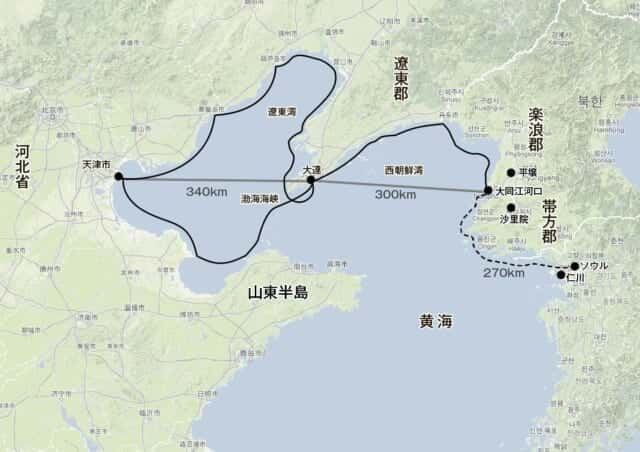 中国河北省から朝鮮半島への渡航図
