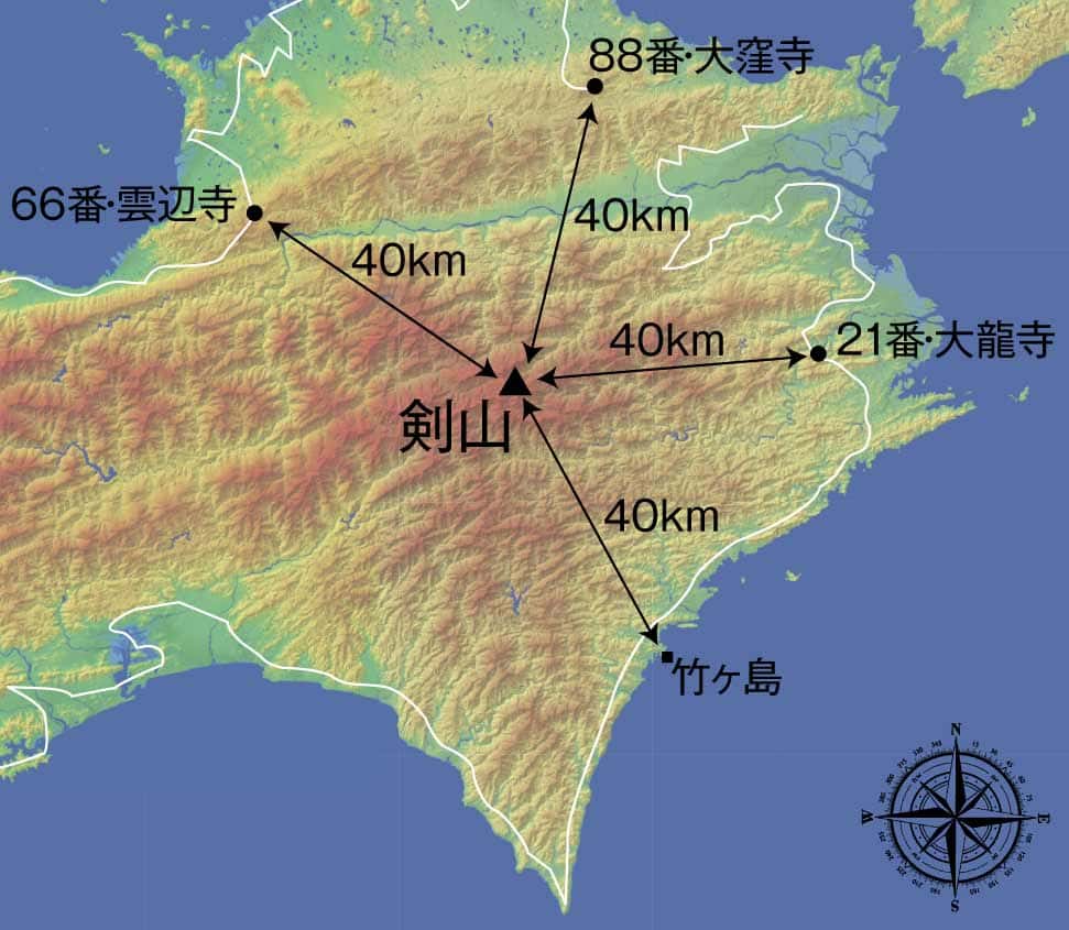 剣山に40kmの地点までアプローチする３つの寺院