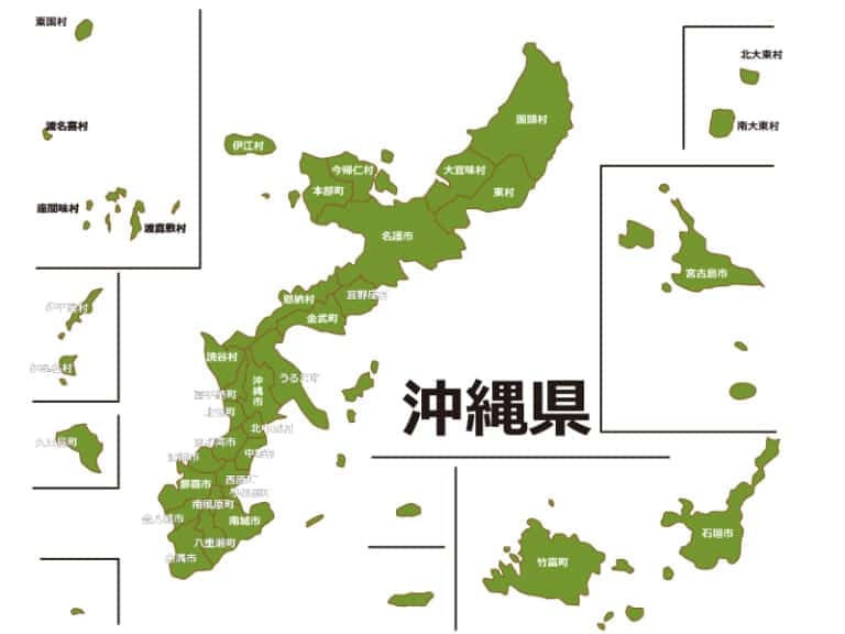 沖縄県(市町村別)の地図