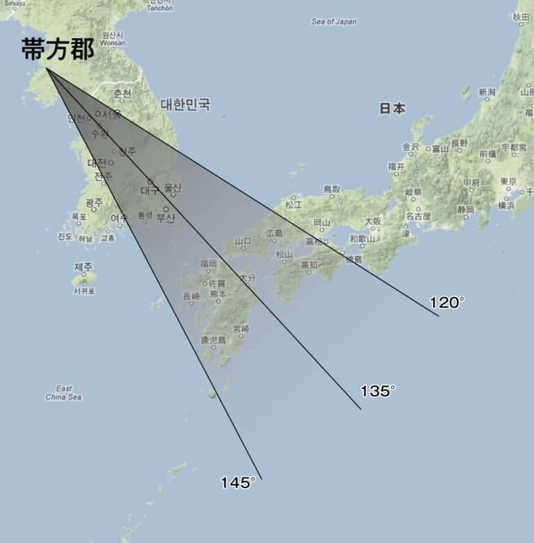 帯方郡から東南方向30度に広がるエリア